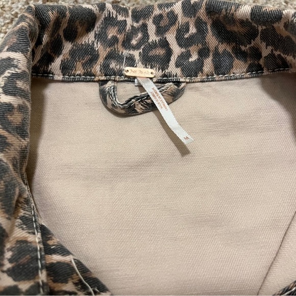 Free People Distressed Leopard Print Denim Jacket - Picture 7 of 8